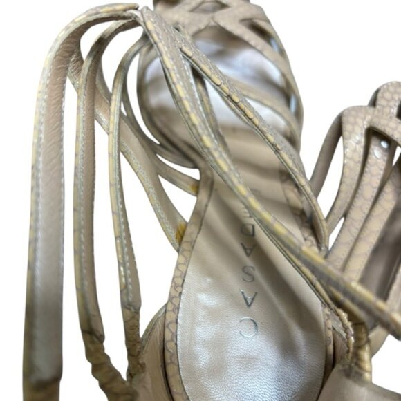 CASADEI Women's Beige Leather Strappy Open Toe Platform Sandal Heels Size 10B - Picture 9 of 9